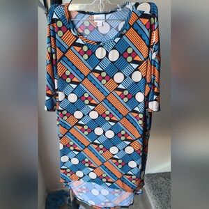 Lularoe Womens Top Small S Tunic High Low Asymmetric Blue Polka Dot Poly Blend